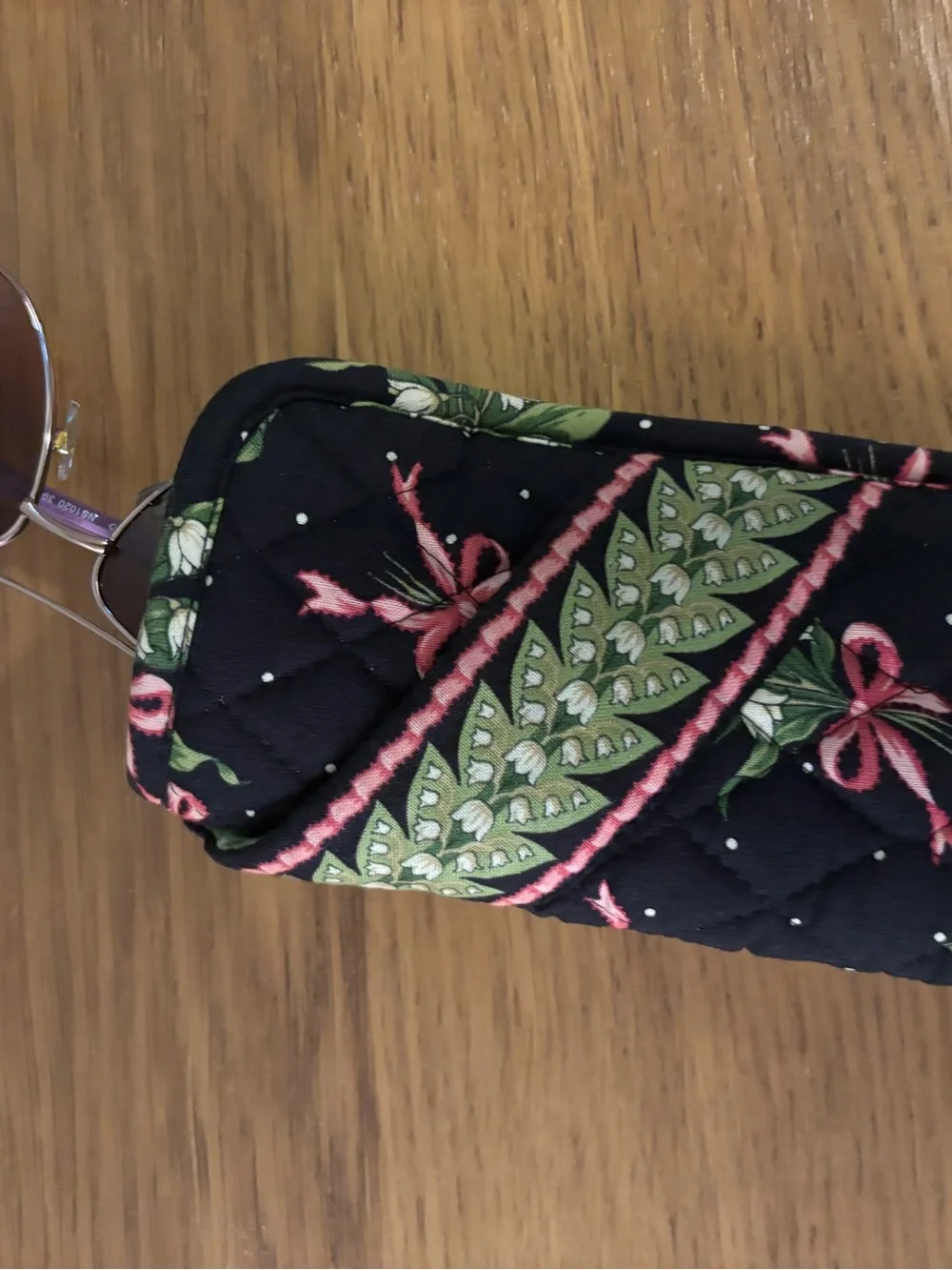Vera Bradley quilted cotton eyeglasses case in a retired black floral pattern